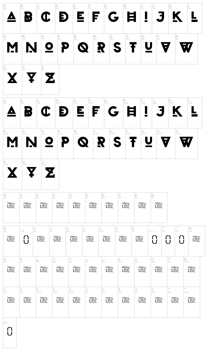 Zilap Urban font map